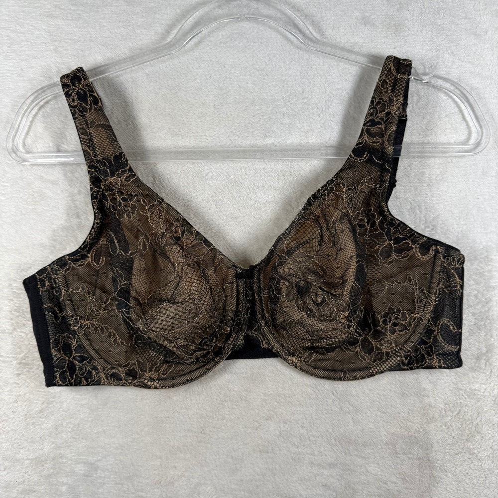 Cacique Underwire Unlined Lace Bra Black Tan Floral 40D 1070783